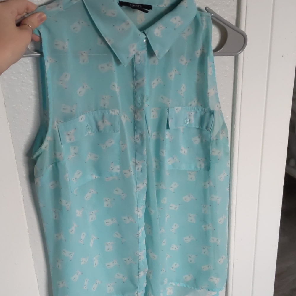 Collared sheer bunny print top